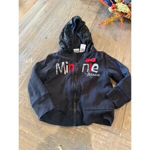 Kids Girls Minnie Mouse Sequin Hoodie Zip Up Jacket Disney Parks Black Red Bow